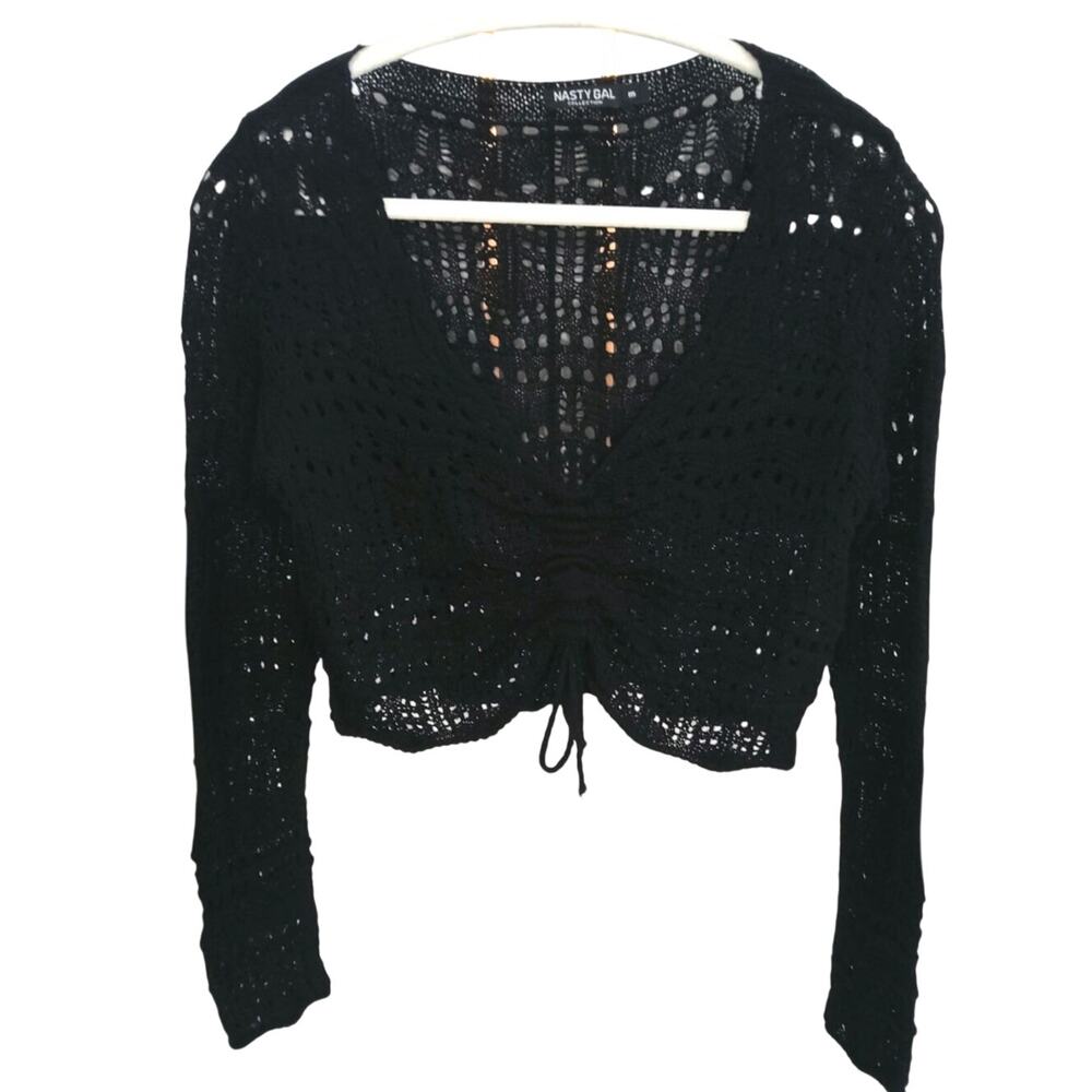 Nasty Gal open knit Whimsygoth tie top sz medium grunge witchy dark fairy layer